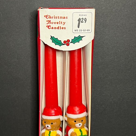 Vintage 1989 YDC Set of 2 Red Christmas Seasonal Novelty Bear 10" Taper Candles - Picture 3 of 7